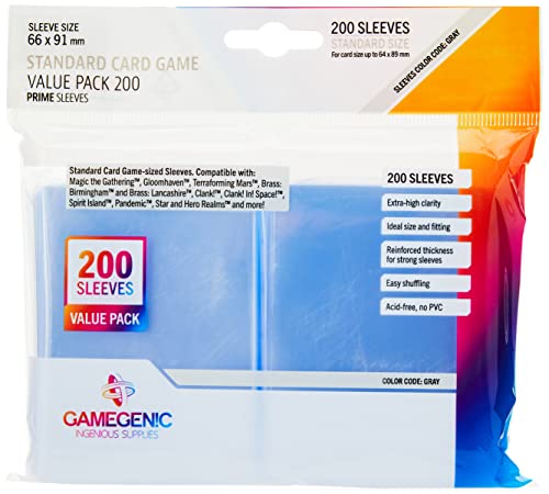 Gamegenic, PRIME Standard Sleeve Value Pack 200, Sleeve color code: Gray von Asmodee