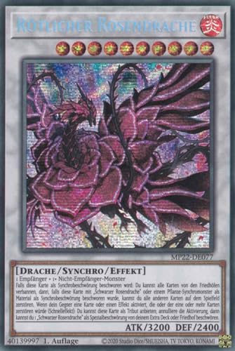 Rötlicher Rosendrache Prismatic Secret Rare MP22-DE077 - Tin of The Pharaoh’s Gods - mit GamersHeaven Cardboard Guard von GAMERSHEAVEN