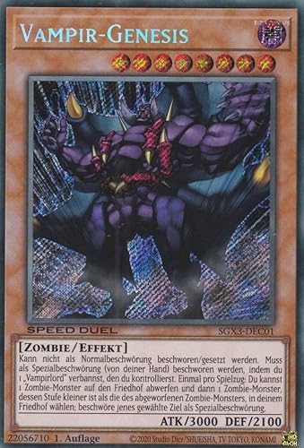 Vampir-Genesis Secret Rare SGX3-DEC01 - Speed Duel GX: Duelists of Shadows - mit GamersHeaven Cardboard Guard von GAMERSHEAVEN
