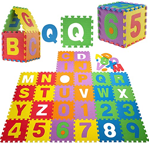GAMES PLANET XXL Puzzlematte, Set mit 86 Teilen, ca. 3,6 m², Zahlen und Buchstaben, Kinderspielteppich Alphabet Spielteppich Spielmatte für Kinder von GAMES PLANET
