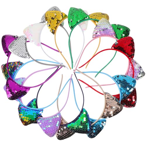 GANAZONO 12Stücke Katzenohren Stirnbänder mit Glitzer für Kostümpartys Karneval und Halloween Niedliche Katzenkostüm Accessoires für von GANAZONO