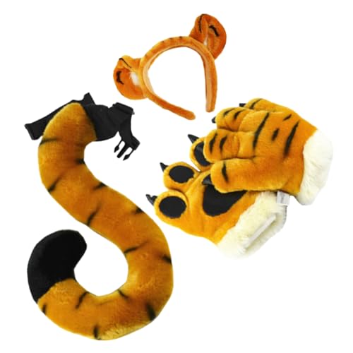 GANAZONO 1Satz Tiger Kostüm Zubehör Set Tierohren Stirnband Pfoten und für Halloween Weiche und Bequeme Materialien für Erwachsene für Kostümpartys und Cosplay von GANAZONO