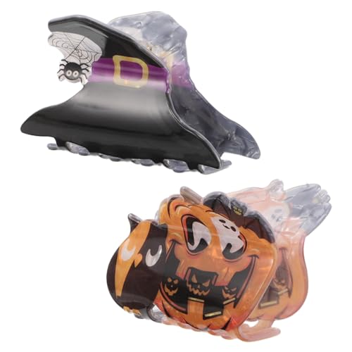 GANAZONO 2 Stück Halloween Haarclips Acryl Dunkler Hexenhut Kürbis Design Leicht Robust Party Accessoires für Frauen Mädchen Spooky Styling für Kostüm Festliche Anlässe von GANAZONO