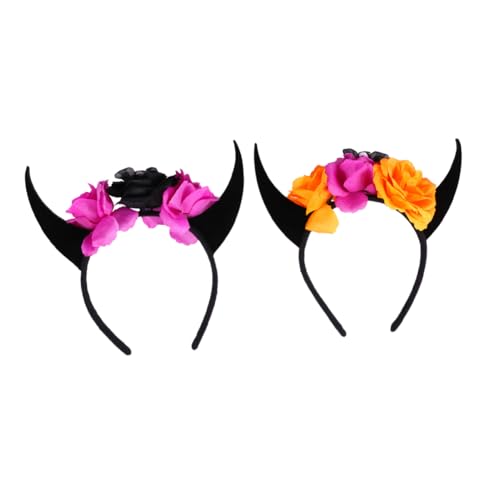 GANAZONO 2 Stück Halloween Haarreif mit Teufelshörnern Totenkopf und Blumen Verstellbar Robustes Kostümzubehör für Damen Teens und Party für Halloween Cosplay und Mottopartys von GANAZONO
