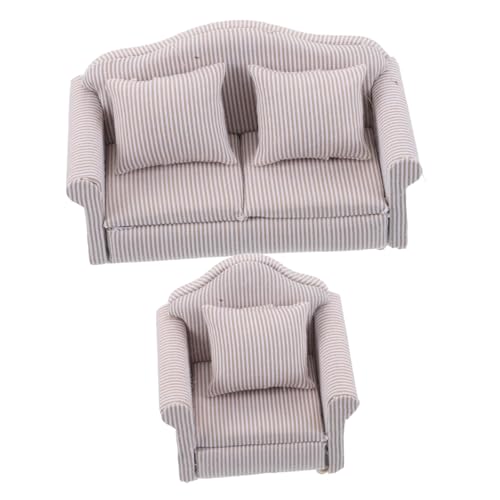 GANAZONO 2 Stück Miniatur Puppenhaus Möbel Teilig Robustes Holzsofa mit Kissen Eleganter Einzel und Doppelsessel Realistische Wohnzimmerdekoration Pinke Miniatur Couch für Puppenstubenszene von GANAZONO
