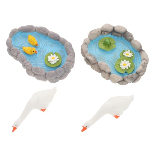GANAZONO 2 Stück Miniatur Teichfigur Weiße Ente mit Lotusblumen Wetterfeste Harz Dekoration für Garten Terrasse und Pool Kreative Kleine Figuren für Teich und Gartendeko von GANAZONO