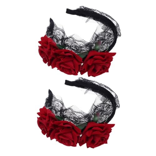 GANAZONO 2 Stück Teiliges Spitzen-haarband mit Künstlichen Rosen Dekoratives Halloween-accessoire Floraler Haarschmuck für Fotoshootings und Kostümpartys Eleganter Roter Kopfschmuck von GANAZONO