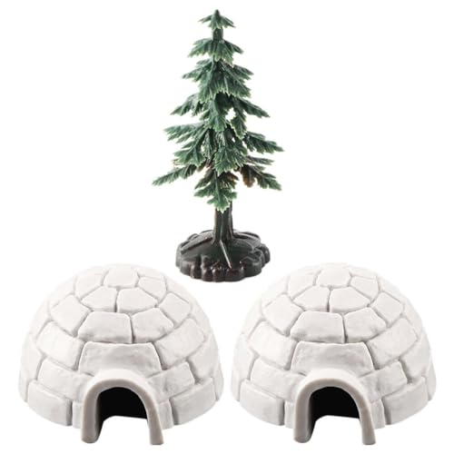 GANAZONO 3 Stück Iglu-Figur Mini-Weihnachtsbaum Arktischer Polarpinguin Eishaus-Figur Miniatur-Eishaus-Ornament Künstliche Kiefern Für Puppenhaus-Mikro-Landschaftsdekoration von GANAZONO