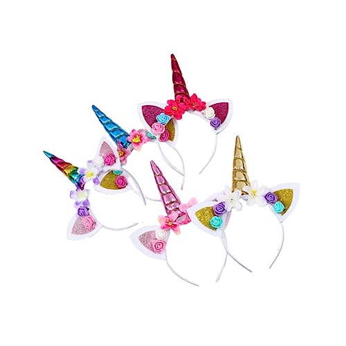 GANAZONO 5 Stück Teiliges Einhorn Haarreif für Mädchen Buntes Stirnband mit Blumen design Leichter Haarschmuck für Party Cosplay Aufführung und Kindergeburtstag für Junge Mädchen von GANAZONO