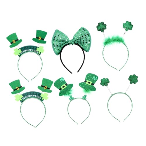 GANAZONO 6 Stück Teiliges St Patrick's Day Haarband mit Grüner Kleeblatt Schleife Pailletten Stirnband Festlicher Kopfschmuck für Karneval Party und Feiertage Sicherer Sitz Zufälliger Stil von GANAZONO
