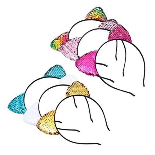 GANAZONO 6Stücke Katzenohr Haarband Glitzer Stirnbänder Regenbogenfarben Leicht und Langlebig für Karneval Cosplay und Partys von GANAZONO