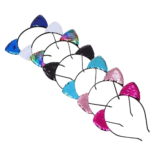 GANAZONO 7Stücke Teiliges Pailletten Katzenohren Haarband Adorable Kopfschmuck für Festivals Karneval und Kostümpartys Hochwertige Haaraccessoires von GANAZONO