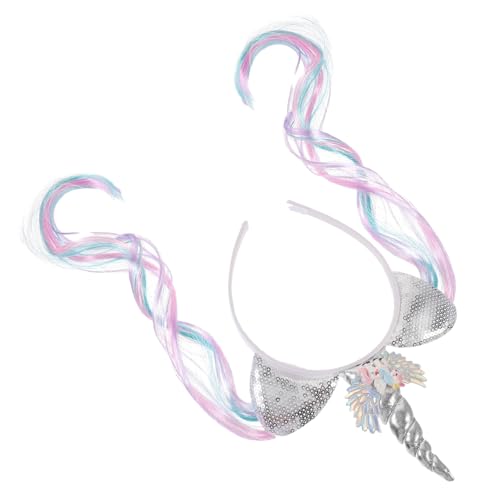 GANAZONO Einhorn Haarreif mit Perücke Kopfschmuck Leicht und Robust für Faschingskostüm Party Geburtstag Karneval und Fotorequisite Mädchen Accessoire von GANAZONO