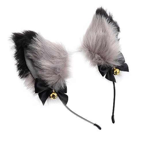 GANAZONO Haar Hoop Mit Fuchsohren Cosplay Zubehör Für Plüsch Stirnband Mit Glocken Für Mottopartys Und Karneval Mit Schwarzem Schleifen Design von GANAZONO