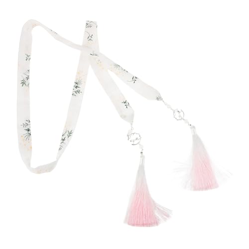 GANAZONO Hanfu-haarschmuck Vintage Haarbänder Haarquaste Haarbänder Mit Quasten Cosplay-haarseile Kopfschmuck Mit Streamer Traditioneller Haarschmuck Quaste Haarseil Stoff Weiß von GANAZONO