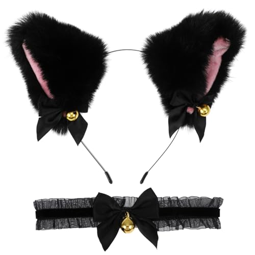GANAZONO Katzenohren Haarreifen Set Mit Glöckchen Und Schwarzem Spitzenkragen Cosplay Zubehör Für Karneval Party Fasching Damen Kostüm Katzenohren Stirnband Für Kreative Looks GANAZONO Katzenohren Haarreifen Set Mit Glöckchen Und Schwarzem Spitzenkragen Cosplay Zubehör Für Karneval Party Fasching Damen Kostüm Katzenohren Stirnband Für Kreative Looks von GANAZONO