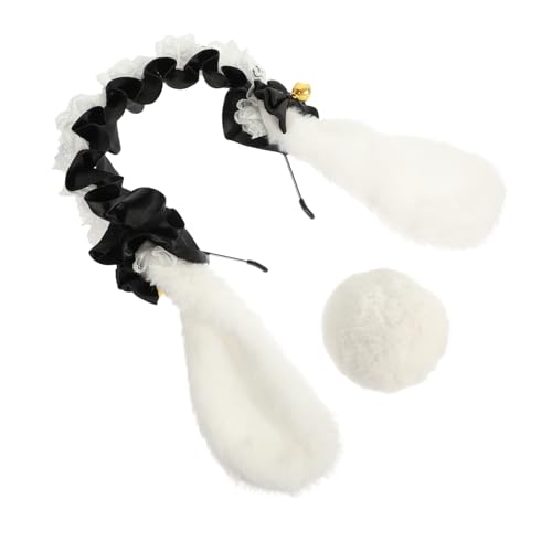 GANAZONO Lolita Hasenohren Haarreif mit Spitze und Satinband Teiliges Bunny Kostüm Accessoire für Karneval Fasching Cosplay und Party Zweifarbig von GANAZONO