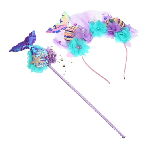 GANAZONO Meerjungfrau party Haarreif und Zauberstab mit Pailletten Karneval Kostümzubehör für Mädchen Langlebig und Vielseitig für Fasching Geburtstag und Festlichkeiten von GANAZONO