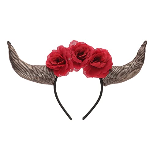GANAZONO Mexikanisches Totenfest Blumenstirnband mit Horn Rotes Festival Haaraccessoire für Cosplay und Partys für Tag Toten und Besondere Anlässe von GANAZONO