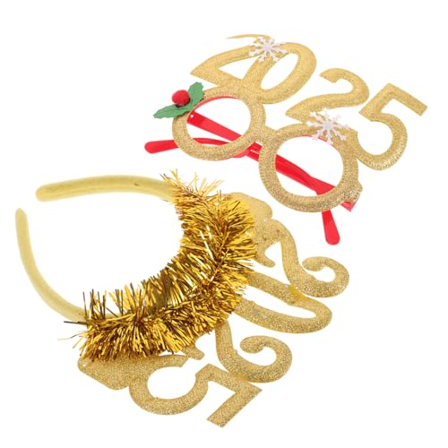GANAZONO Neujahrs-stirnband Gold mit Haarreif und Brille für Erwachsene Festival Kopfschmuck Party Accessoires Elegant Leicht und Glänzend von GANAZONO
