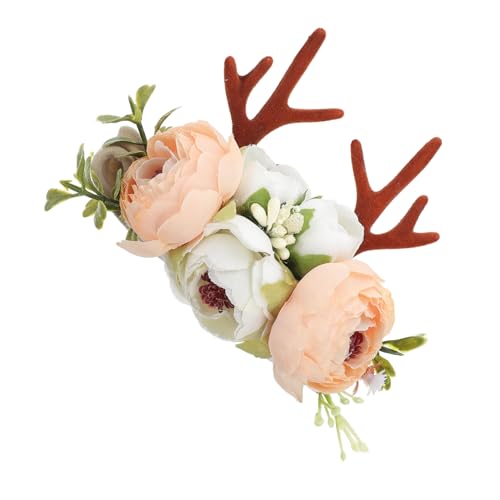 GANAZONO Stirnband mit Hirschgeweih und Blumen Elastisches Nylon Haarband für Weihnachten Weihnachts tiara für Mädchen Geeignet für Weihnachtsfeier Fotoshooting und Kostümparty von GANAZONO
