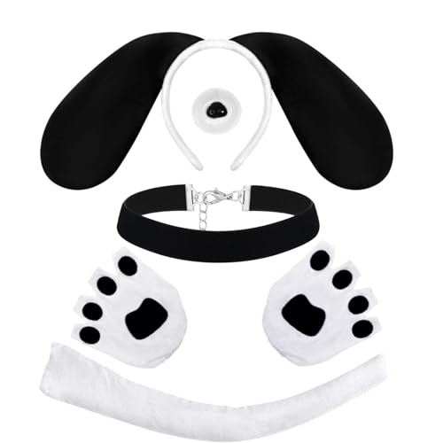 5-teiliges Halloween-Hunde-Kostüm-Set mit Hundeohren, Stirnband, Nase, Schwanz, Handschuhe und Halsband für Männer und Frauen, Party, Cosplay, mehrfarbig von GANSHAYA