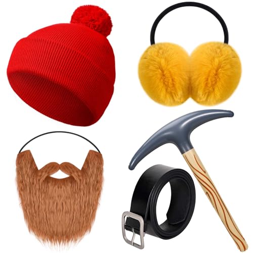 GANSHAYA 5-teiliges Halloween-Kostüm, inklusive Beanie-Mütze, gelber Bart, Gürtel und Ohrenschützer für Männer und Frauen, Weihnachtsfigur, Cosplay von GANSHAYA
