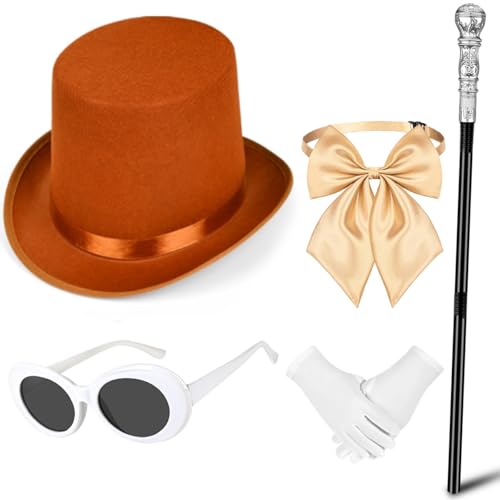 GANSHAYA 5-teiliges Halloween-Kostüm mit Zylinder, Brille, Handschuhen, Fliege und Zepter für Männer und Frauen, Filmfiguren von GANSHAYA