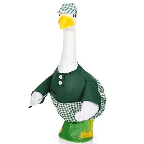 GANSHAYA Golf-Veranda-Gans-Outfits, niedliches Gänse-Kostüm, Trikot mit Mini-Golfschlägern aus Metall, passend für 58,4 cm Zement-Gans, Statue, Rasen, Gartendekoration von GANSHAYA