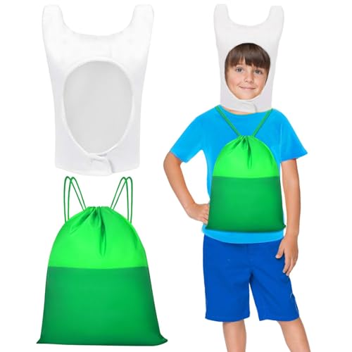 GANSHAYA Halloween-Abenteuer-Kostüm für Erwachsene, weißer Hasenohren, Plüschhut und grüner Kordelzug, Rucksack, Tasche, Anime-Charakter, Cosplay, für Halloween, Cosplay, Party, Verkleidung, 2 Stück GANSHAYA Halloween-Abenteuer-Kostüm für Erwachsene, weißer Hasenohren, Plüschhut und grüner Kordelzug, Rucksack, Tasche, Anime-Charakter, Cosplay, für Halloween, Cosplay, Party, Verkleidung, 2 Stück von GANSHAYA
