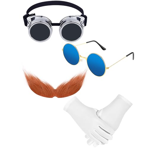 GANSHAYA Halloween-Eier-Roboter-Kostüm, Brille, Handschuhe, Schnurrbart, Brille für Erwachsene, Herren, Halloween, Cosplay, Party, Verkleidungszubehör, 4 Stück von GANSHAYA