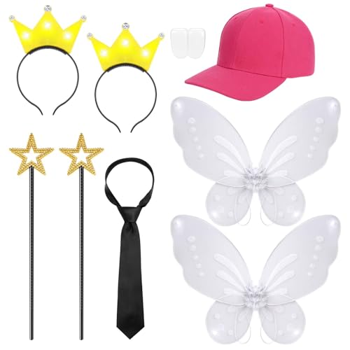 GANSHAYA Halloween-Feeneltern-Kostüm, lustiges Paar-Set enthält Feensternstäbe, Baseballmütze, Flügel, Kronen-Stirnbänder und Krawatte für Männer und Frauen, Team-Cosplay GANSHAYA Halloween-Feeneltern-Kostüm, lustiges Paar-Set enthält Feensternstäbe, Baseballmütze, Flügel, Kronen-Stirnbänder und Krawatte für Männer und Frauen, Team-Cosplay von GANSHAYA