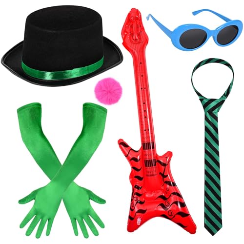 GANSHAYA Halloween-Kostüm-Zubehör, Zylinder, lange Handschuhe, Sonnenbrille, Plüsch-Ball, Brosche, Krawatte, Bass, für Halloween, Erwachsene, Männer, Frauen, Cosplay, Party, Verkleidung, 6 Stück von GANSHAYA