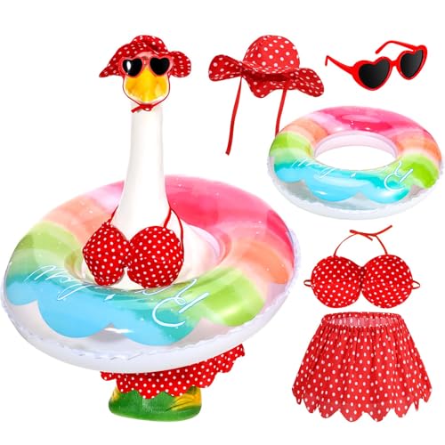 GANSHAYA Hawaiianisches Gans-Outfit, Rasen, Bikini, Veranda, Gans, Kleidung für Frühling, Sommer, Hof, Rasen, Outdoor-Dekoration (rot), 5 Stück von GANSHAYA