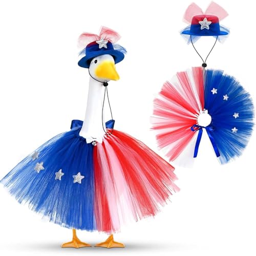 GANSHAYA Veranda-Gans-Outfits für 58,4 cm große Zement-Rasengans-Statue, Kleidung mit Hut und Tutu-Rock, für Unabhängigkeitstag, Outdoor, Rasengans, Statu-Dekoration von GANSHAYA