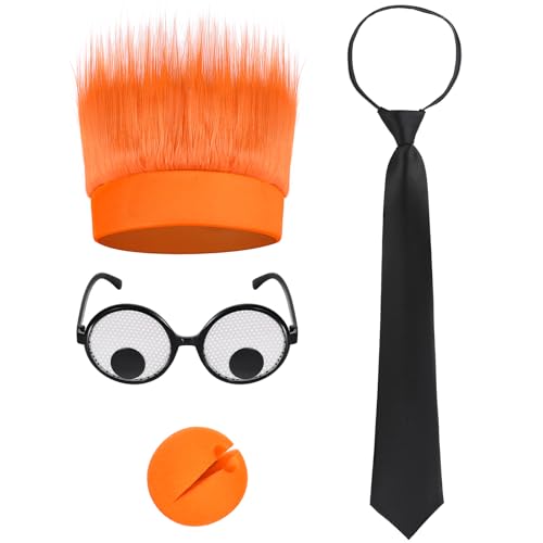 Lustiges Halloween-Kostüm-Zubehör-Set mit Brille, orangefarbenem Haarreif, Nasenband für Halloween, Erwachsene, Herren, Cosplay, Verkleidungs-Outfits von GANSHAYA
