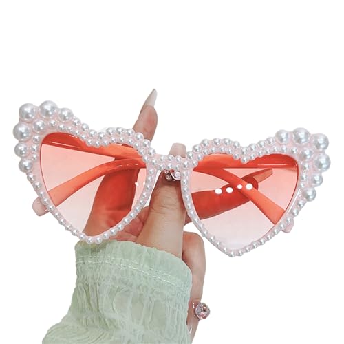 GAOFESA Elegante Herz-Sonnenbrille, UV400, Perlen, lässige Blings für besondere Versammlungen, Cosplays, Party von GAOFESA