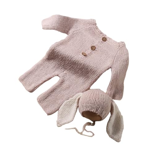 2pcs/Set Neugeborenes Fotoshooting Requisiten Gemütlicher Stramplermesser Solider Overall Und Niedliche Große Ohrhut Babys Fotoshooting Kleidung von GAOINTELL