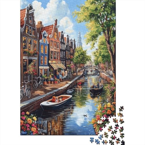 Amsterdam Canal 1000-teiliges Puzzle Herausforderung Puzzle 1000 Teile Holzpuzzle Erwachsene Stressabbau-Spielzeug Für Erwachsene Und Kinder Ab 12 Jahren 1000pcs (75x50cm) von GAOYUCHUN