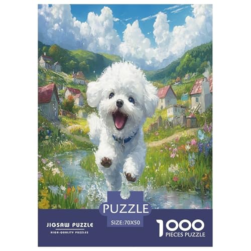 Bichon Frise Puzzles 1000 Teile Schwer Puzzle Spielzeug Pädagogisches Spiel Impossible Herausforderungsspielzeug Für Erwachsene Kinder 70x50cm/1000pcs von GAOYUCHUN