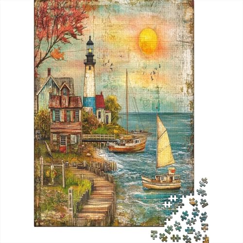 Coastal Lighthouse 1000 Teile Puzzles Lernspiel Spielzeug Geschenk Puzzle 1000 Teile Holzpuzzles Heim Dekoration Erwachsene Und Kinder Ab 14 Jahren 1000pcs (75x50cm) von GAOYUCHUN