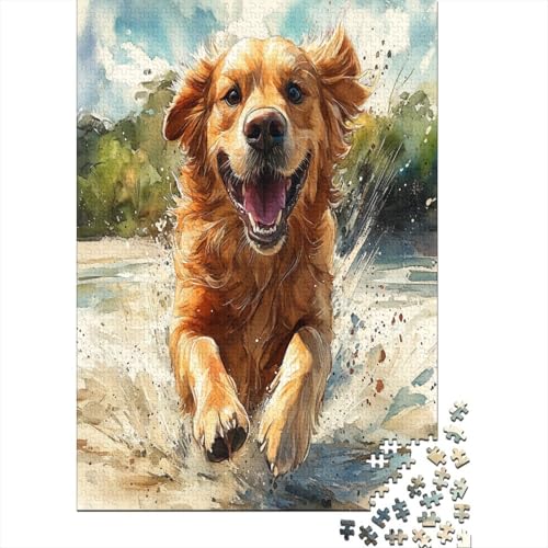 Golden Retriever 1000-teiliges Puzzle UnregelmaBige Einzigartige Puzzle 1000 Teile Holzpuzzle Erwachsene Herausforderung Für Erwachsene Und Kinder Ab 12 Jahren 1000pcs (75x50cm) von GAOYUCHUN