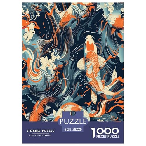 Koi Karpe Puzzle 1000-teilige Schwer Puzzle Spielzeug Pädagogisches Spiel Impossible Herausforderungsspielzeug Für Erwachsene Kinder 38x26cm/1000pcs von GAOYUCHUN