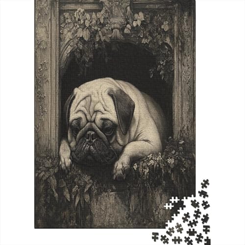 Pug Puzzle 1000 Teile ErwachseneStressabbau-Spielzeug Holzpuzzle Erwachsene Herausforderung Für Erwachsene Und Kinder Ab 12 Jahren 1000pcs (75x50cm) von GAOYUCHUN