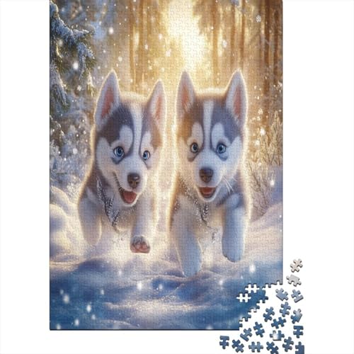 Siberian Husky 1000 Stück Puzzles Stressabbau-Spielzeug Puzzle 1000 Teile Holzpuzzle Erwachsene Heim Dekoration Erwachsene Und Kinder Ab 14 Jahren 1000pcs (75x50cm) von GAOYUCHUN
