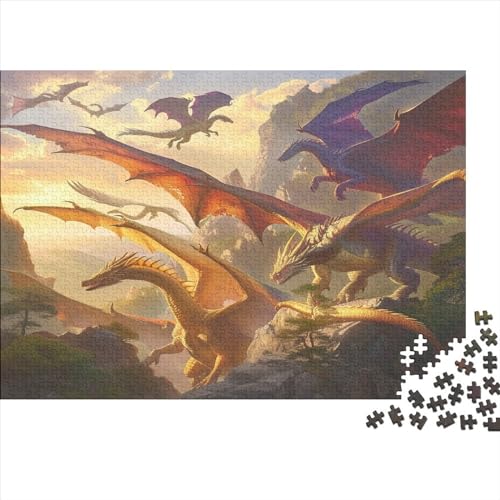 The World of Dragons 1000 Teile Puzzlespie UnregelmaBige Einzigartige Holzpuzzles Stressabbau-Spielzeug Für Erwachsene Und Kinder Ab 12 Jahren 1000pcs (75x50cm) von GAOYUCHUN