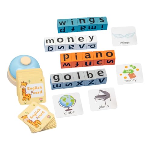 GARIOUANS 1 Satz Alphabet Lernspielzeug aus Holz Buchstabenblöcke mit Wortkarten für Interaktives Buchstabier und Rechtschreibspiel für Frühe Englischbildung von GARIOUANS