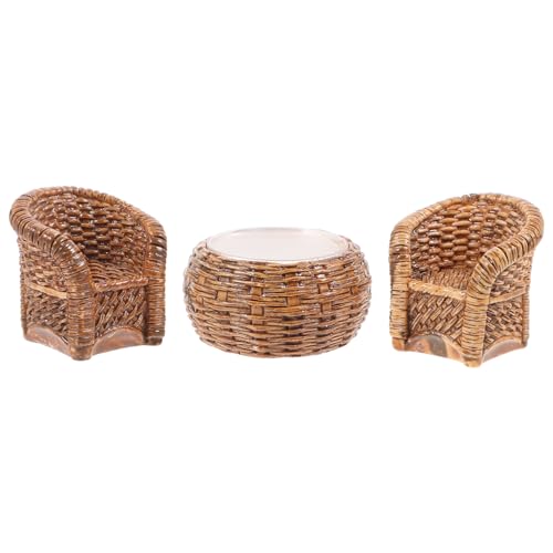GARIOUANS 1 Satz Bambusmöbel Ornamente winzig Mini Puppenstubenmöbel und Zubehör Rattan Puppenhaus Modell Puppenstubentisch Tischstuhlmodelle Stuhl für Spielzeughaus Plastik Hellbraun von GARIOUANS