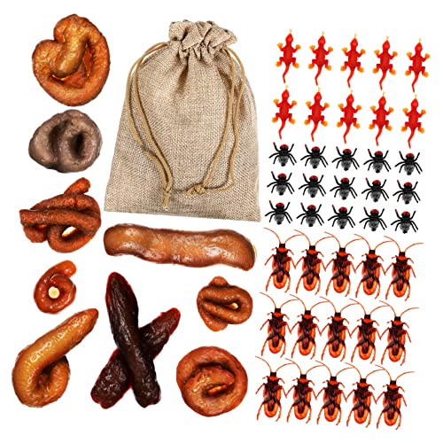 GARIOUANS 1 Satz Fake Poop Lustige Kackhaufen und Eidechsen für Halloween Streich Deko Realistische Scherzartikel für Partys und Aprilscherze Vielseitige Verwendung mit Aufbewahrungstasche von GARIOUANS
