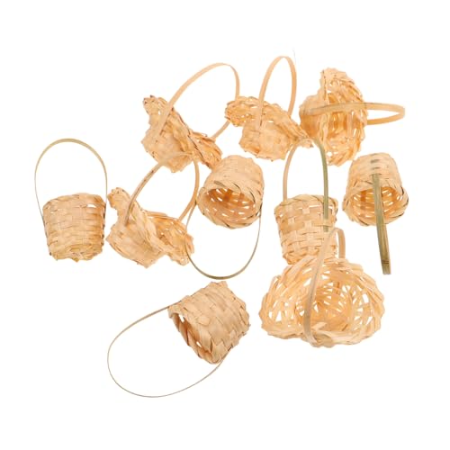 GARIOUANS 10 Stück Picknick Dekor Kleiner Puppenhauskorb Mini Picknickkorb Mini Korb Miniatur Feengartenkorb Puppenhaus Hängekorb Puppenhaus Zubehör Kleiner Korb Bambus Beige von GARIOUANS
